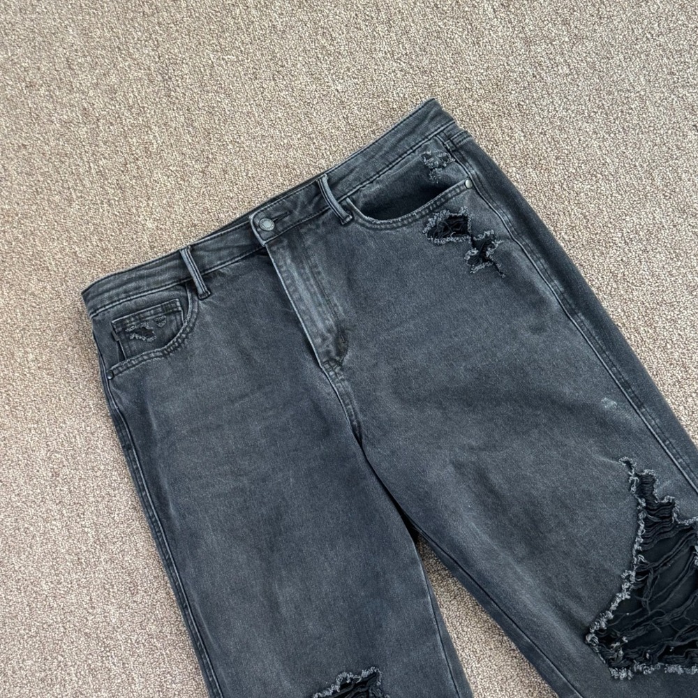 Judy Blue‎ Distressed Straight Leg Jeans Black High Rise JB88737 BK Womens 13/31